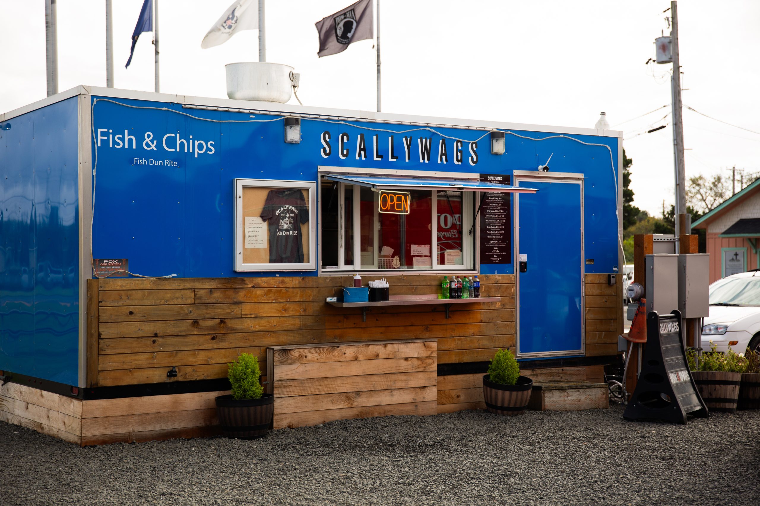 An outside view of the Scallywags food cart.